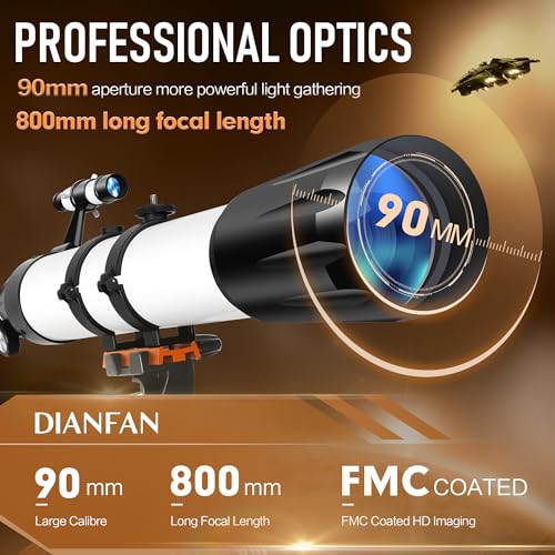 Dianfan Telescope,90mm Aperture 800mm Telescopes for Adults Astronomy,Portable Professional Refractor Telescope for Beginners & Kids,with Stainless Tripod & Phone Adapter,Carry Bag