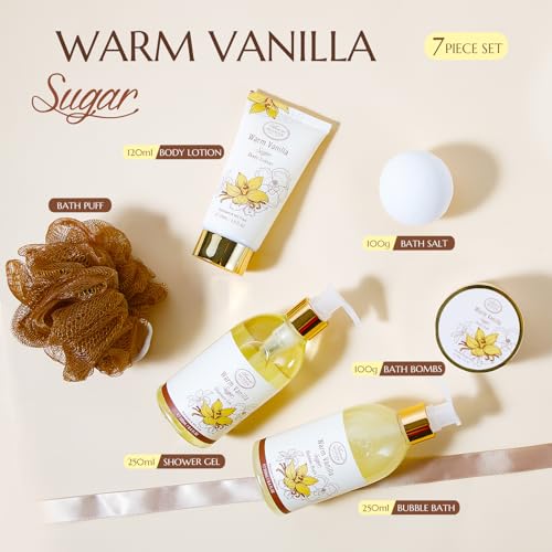Vanilla Sugar Spa Gift Set for Women - 7pc Bath & Body Kit