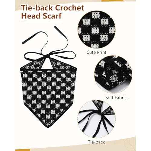 AWAYTR Crochet Head Scarf Hair Bandanas Women Knit Bandana Headband Scarf Tie-Back Head Coverings Floral Headscarf for Girls