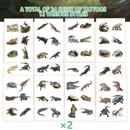 144-Piece Alligator Temporary Tattoos - Realistic Reptile Party Favors