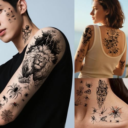"70PCS Temporary Tattoos men and Adults - Waterproof Fake Tattoos Stickers,Tiger Skull Skeleton Tattoos kit Stickers.party and Summer Designs.