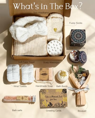 11-Piece Natural Spa Gift Set for Women - Bath Bombs, Salts & Candle