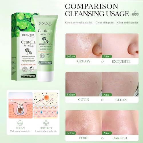 BIOAQUA Centella Asiatica Soothing Face Cleanser Oil Control Anti-Acne Deep Pore Clean Facial Hydrating Moisturizing 100g/3.5oz