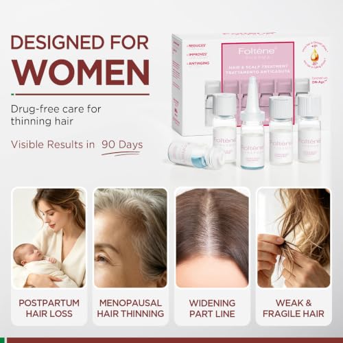 Foltene Hair Growth Serum for Women - 12 Vials with Biotin