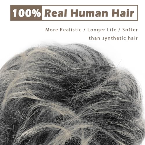 BARSDAR 100% Human Hair Bun Extension - Gray Messy Bun Scrunchie