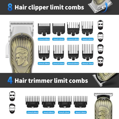 HIENA PRO Cordless Hair Clipper Set for Men with 8 Comb Attachments
