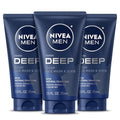 NIVEA MEN Deep Clean Face Wash & Scrub, 3-Pack Charcoal