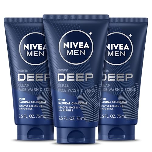 NIVEA MEN Deep Clean Face Wash & Scrub, 3-Pack Charcoal