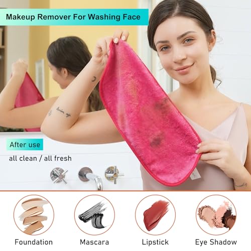 Makeup Remover Cloth Cleansing Towel - Chemical Free - Move Makeup Instantly with Just Water (3 Rosy)