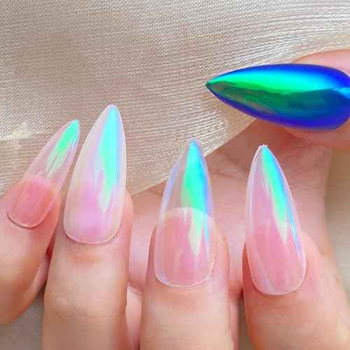 Unicorn Chrome Nail Powder, Aurora Unichrome Mermaid Aurora Pigment Pearlescent Nail Art Glitter Dust Decoration for Home DIY Salon Manicure - Ocean Glimmer