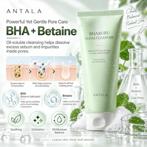 Antala Korean Face Wash - Gentle Foaming Cleanser for All Skin Types 8.45 oz