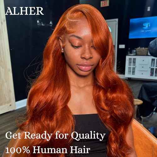 ALHER Ginger Orange 3 Bundles with 2x6 Closure (18 20 22+18), Body Wave #350 Bundles with 2x6 Long Deep Part Lace Closure Pre Plucked, 12A Grade 100% Unprocessed Brazilian Virgin Remy Human Hair