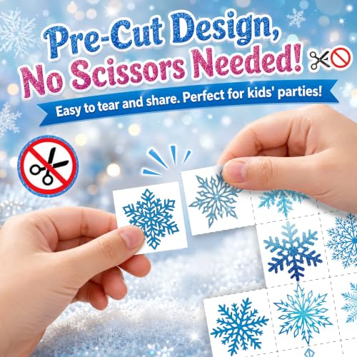 Blue Snowflake Temporary Tattoos for Kids, 96 PCS