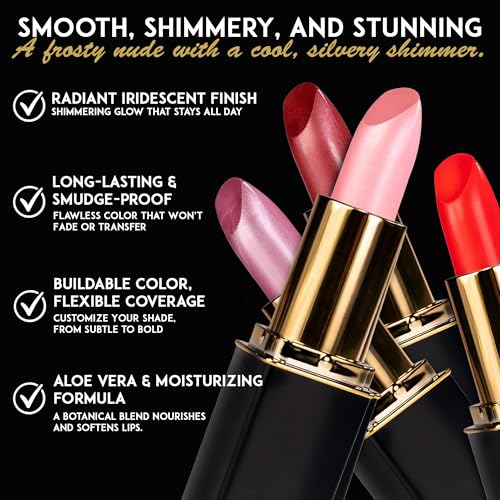 L'Paige Designer Lipstick ? Cool-Toned Pink with Iridescent Shimmer ? Aloe Vera-Based, Long-Lasting & Moisturizing Formula for a Smooth, Luxurious Feel ? Shade L44 Shimmery Ice Lipstick