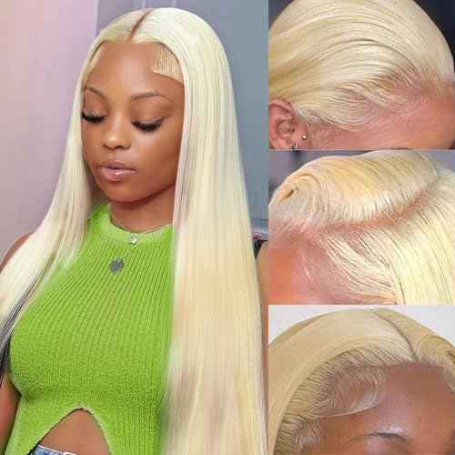 Myecool 613 Lace Front Wig Human Hair 13x4 Straight 613 HD Lace Frontal Wig Human Hair Pre Plucked Bleached Knots for Women(20Inch, Blonde)