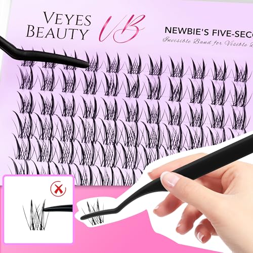 VEYESBEAUTY Lash Clusters Kit Eyelash Extensions Thin & Invisible Band DIY Individual False Eyelashes Newbie's Five-Second Series Lash Tray for Self-application, Sylph Lashes 8-18mm Mixed Length