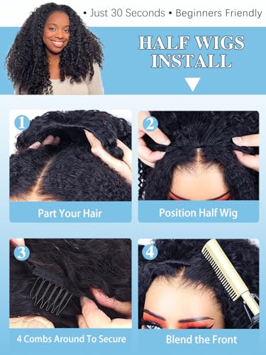 Burmese Curly Half Wig 18" Human Hair Glueless Drawstring