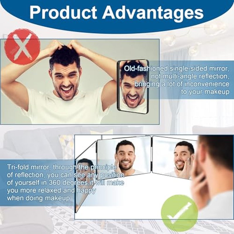 3-Way Mirror for Self Hair Cutting - 360° View Tri Fold Barber