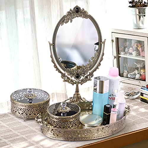 Hsiwto Vintage Double-Sided Makeup Mirror with 360° Rotation