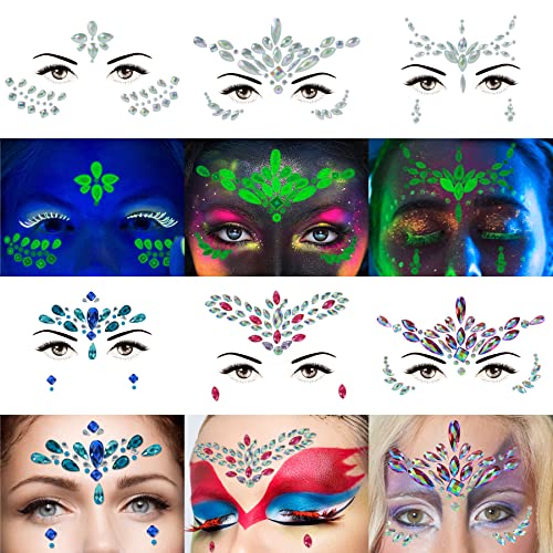 Face Gems Rhinestone Stickers Kit, 9 Sets Glitter & Body Jewels