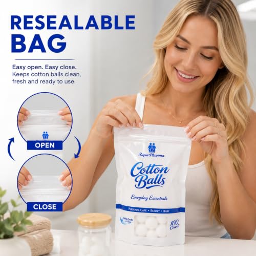Soft Absorbent Cotton Balls 1500 Count - 15 Resealable Bags Bulk Pack