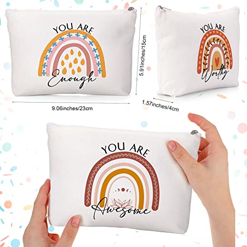 Coume 30 Pcs Inspirational Canvas Makeup Bags Bulk for Women Back to School Appreciation Gift Motivational Cosmetic Bags with Zipper Boho Makeup Pouch for Students Nurse Coworker Office(Rainbow)
