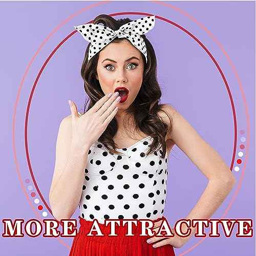Hicarer 2 Pcs Polka Dot Headbands for Women Halloween Headband Retro Bandana Dress up 50s Outfit Wire Hairband Vintage Headwrap Cosplay Party Hair Accessories(0.23 Inch,Black, White)