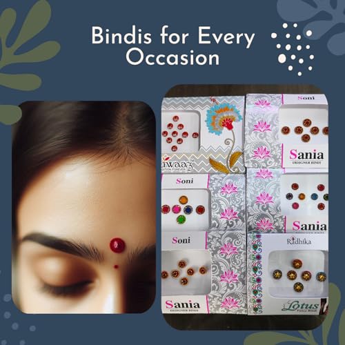 Indian Designer Multicolour Bindi Pack of 5 | Glitter Sparkle Crystal Diamond Stone Bindis | Self-Adhesive Bollywood Style Forehead Stickers | Reusable Body Art Jewel for Women & Girls