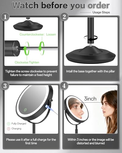 VFD Height Adjustable LED Makeup Mirror with 30X Magnification