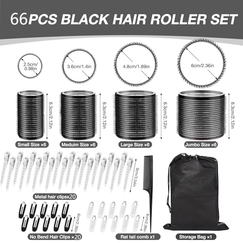 66 Pc Hair Roller Set with 4 Sizes, 40 Clips & Storage Bag