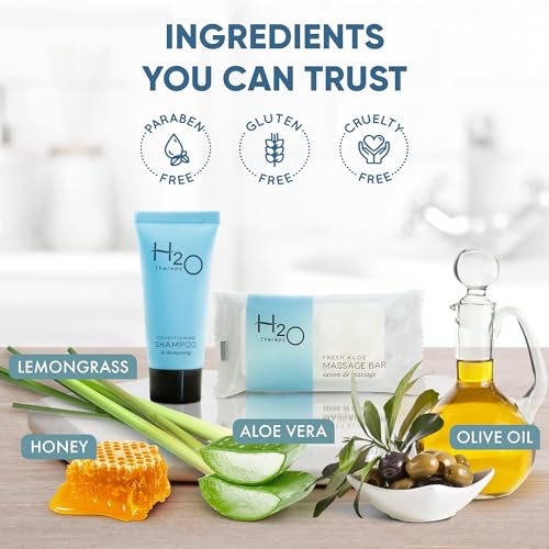 H2O Therapy Hotel Amenities Kit | 100-Piece Set with Shampoo & Soap Bars