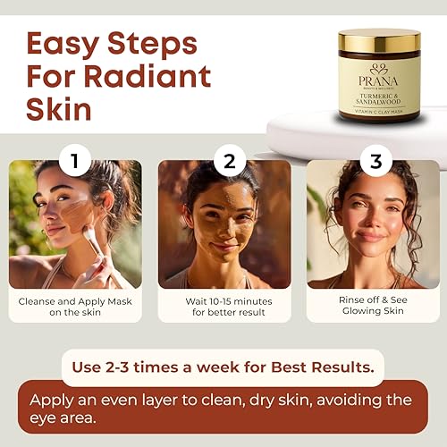 PRANA Sandalwood & Turmeric Face Mask - Natural Cleansing Facial Mask with Ayurvedic Ingredients - Bentonite & Kaolin Clay Mask - Brightening, Hydrating, Anti-Aging - Vegan & Cruelty-Free Mask (110ml)