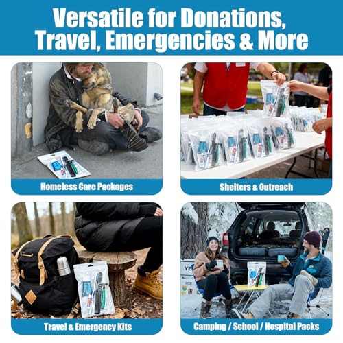 Warmify 50 Pack 8-in-1 Bulk Personal Hygiene Kits for Care Packages