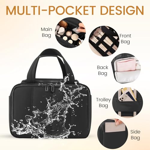 Toiletry Bag Puffy Large Travel,Lightweight Cosmetic Travel Bag with Trolley Strap,Makeup Bag for Accessories,Black