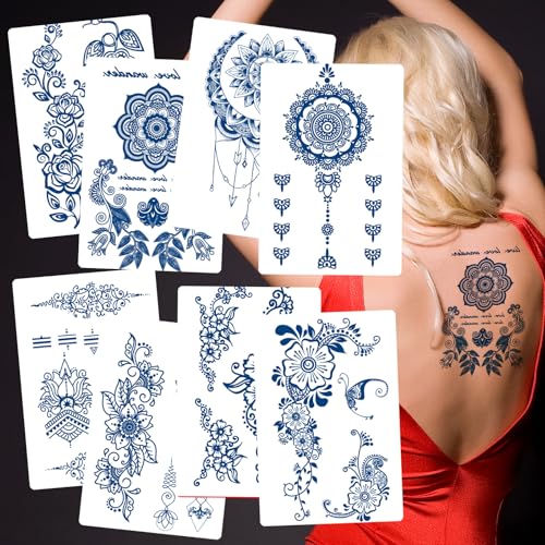 Kotbs Henna Tattoo Stickers - 8 Sheets, 7-14 Day Waterproof