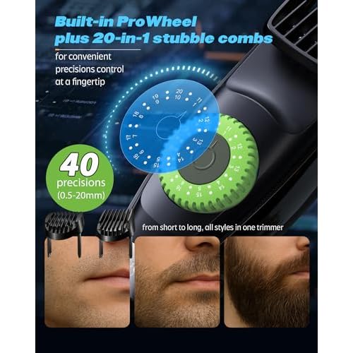 Beard Mustache Trimmer with 3 Attachments, 40 Adjustable Precisions, Waterproof, 240 Min Runtime - Personal Body Hair Trimmer for Men & Women Gift Choice