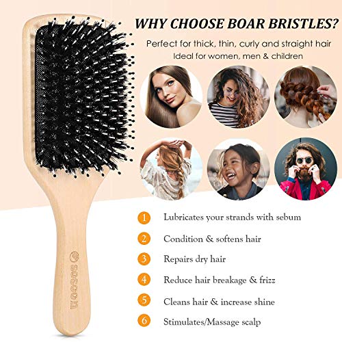Sosoon Boar Bristle Paddle Hair Brush for All Hair Types
