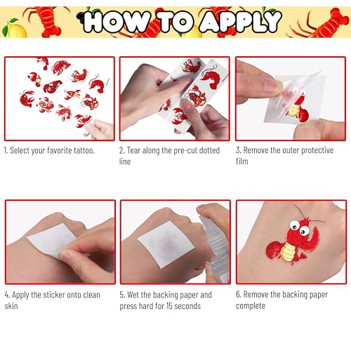 120 PCS Crawfish Boil Temporary Tattoos Pre-Cut Party Favors