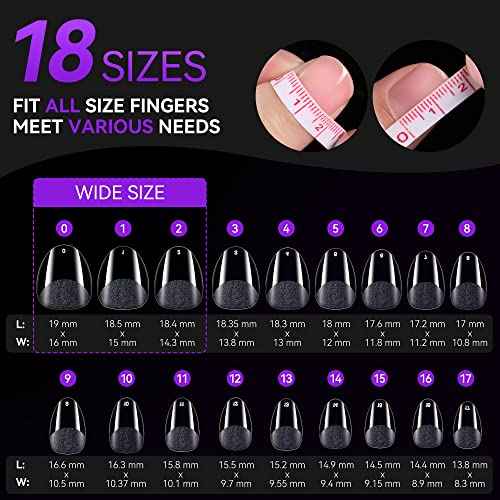 Gelike EC Nail Tips Almond for Salon: Almond Short Soft Gel Nail Tips for Manicure 240 Pcs 18 Sizes
