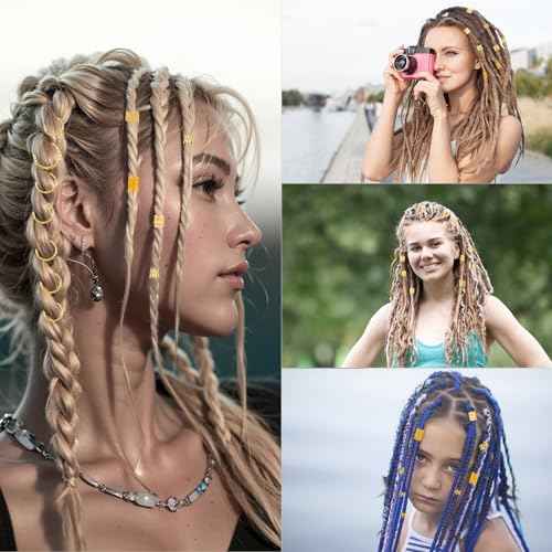 190 Pcs Gold Hair Jewelry for Braids & Dreadlocks - Loc Jewelry with Ring Cuffs, Clips, Charms & Decorations for Men, Women & Girls