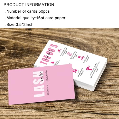 Lash Instructions Cards,Lash Extension Aftercare Instructions Cards 50 Pack Eyelash After Care Card for Business,Client Double Sided 3.5 x 2 inch-Pink