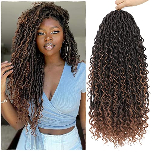 6 Packs Goddess Faux Locs Crochet Hair, Goddess Locs Crochet Hair for Black Women, Culy Boho Style Braids (22 Inch, T1B/30)