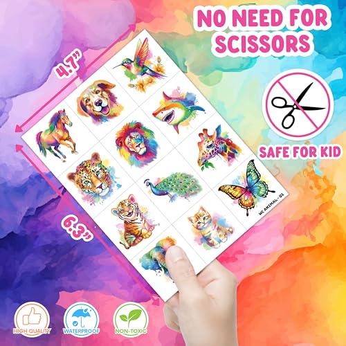 96 PCS Watercolor Animal Temporary Tattoos for Kids