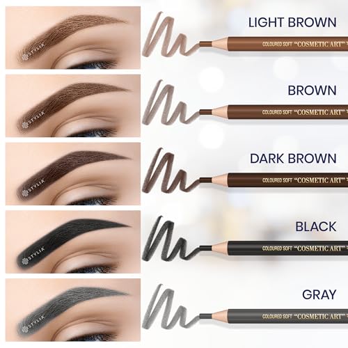 Stylia Waterproof Eyebrow Pencils For Women ? Long-Lasting Microblading Supplies Brow Pencil, Perfect for Eyebrow Shaper, Filling & Defining Natural-Looking Brow - (12PC in 5 Colors)