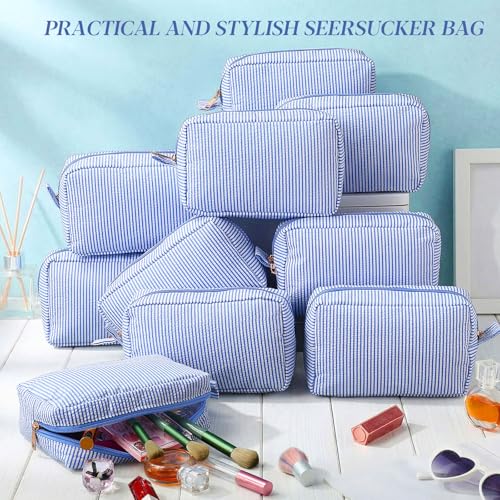 Sanwuta 10 Pcs Seersucker Makeup Bags - Travel Toiletry Organizer