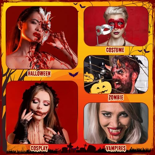 Oiomniv 5PCS Fake Blood Kit, 2.03oz Fake Blood Spray 2.03oz Dripping Blood 1.01oz Coagulated Blood Gel, Realistic Halloween SFX Makeup Washable for Zombie Vampire Cosplay Costume