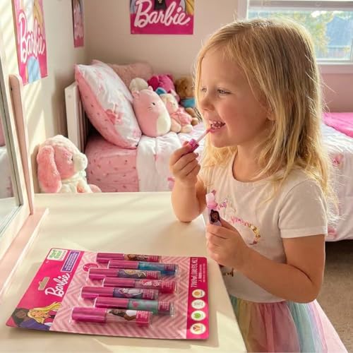 Barbie 7-Piece Plant-Based Lip Gloss Set for Girls
