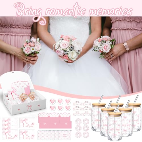 Meanplan 48 Pcs Bridesmaid Proposal Gift Box Set Bridal Shower Favor Wedding Bride Bachelorette Party Return Gift, Glass Cup Cosmetic Bag Scrunchies Hairpin Invited Card Envelope (Matron of Honor)