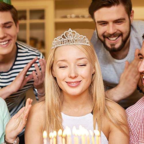 AOPRIE Gold Birthday Crown and Sash for Women, Rhinestone Tiara Headband, Princess Party Accessories