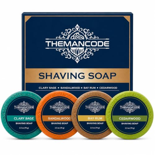 Themancode Men's Shaving Soap Gift Set - 4 Scents, 2.5 oz Each, Rich Lather & Softening